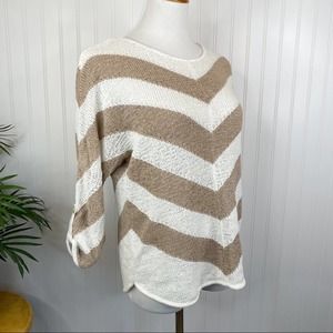 Chico's 0 Tan Cream Striped Sweater Small